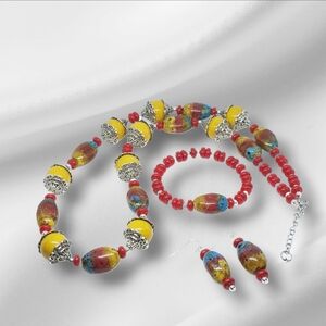 Ceramic Oval Multi Stripe Beaded Duo Set